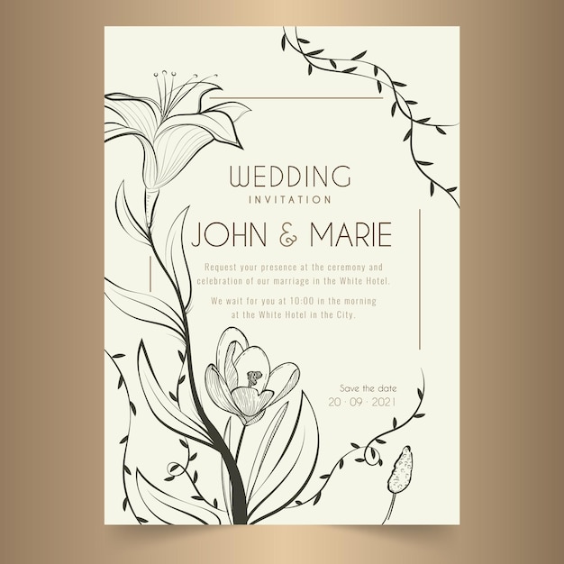 Free Vector Hand drawn minimalist wedding invitation