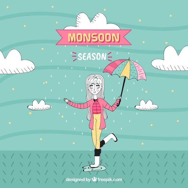 Hand drawn monsoon season composition
