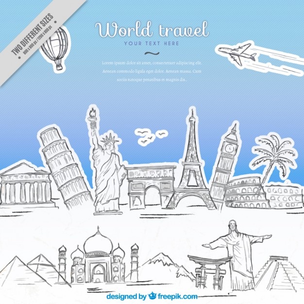 Hand drawn monuments travel background