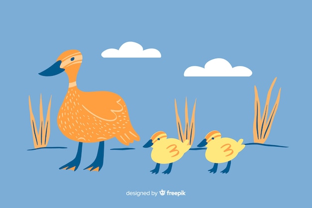 Download Hand drawn mother duck and ducklings | Free Vector