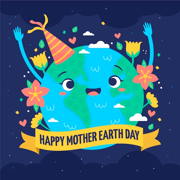 Free Vector | Hand drawn mother earth day with cute planet