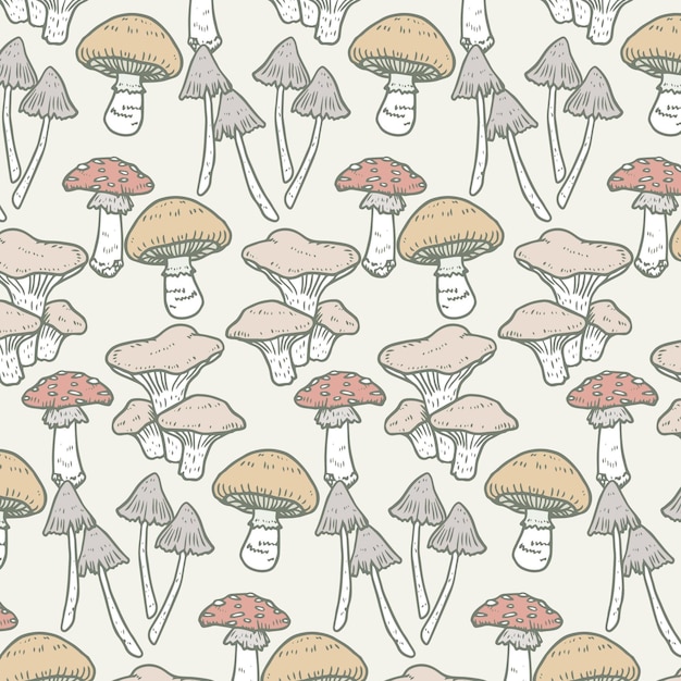 Premium Vector Hand Drawn Mushroom Pattern