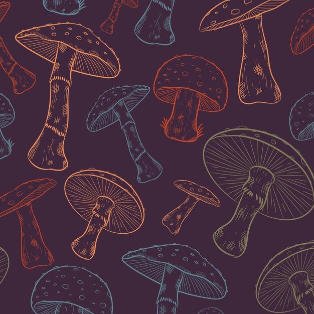 Premium Vector Hand Drawn Mushroom Pattern