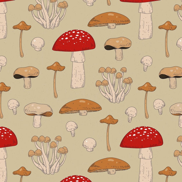 Free Vector | Hand drawn mushroom pattern