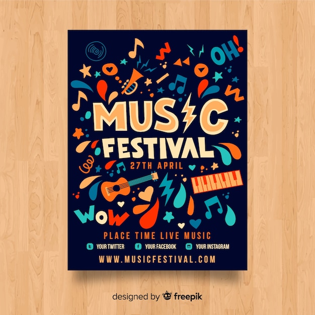 Free Vector | Hand drawn music festival poster template