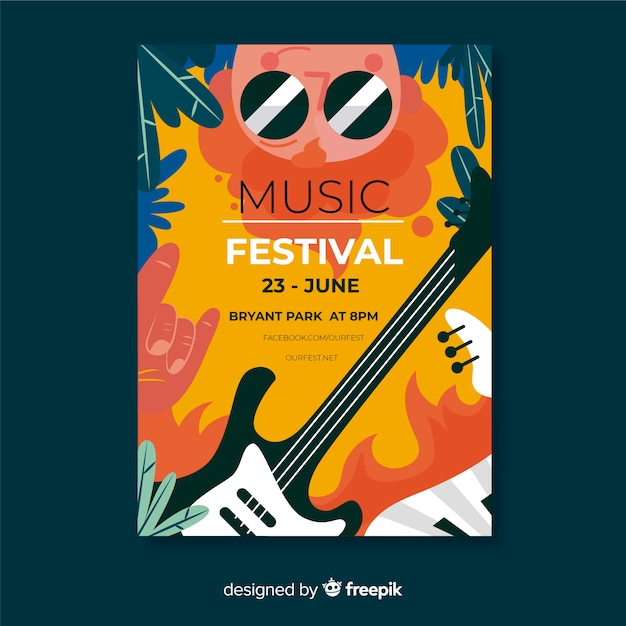 Free Vector | Hand drawn music festival poster template