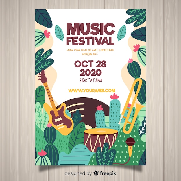 Free Vector Hand drawn music festival poster template