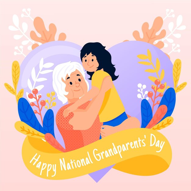 Hand drawn national grandparents' day background with granddaughter