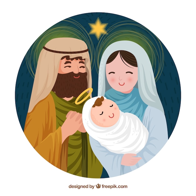 Hand drawn nativity scene in a round frame Vector | Free Download