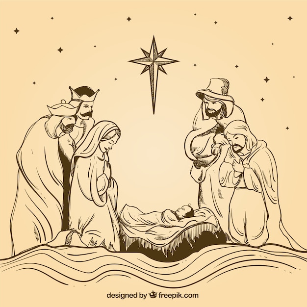 Premium Vector Handdrawn nativity scene with wise men