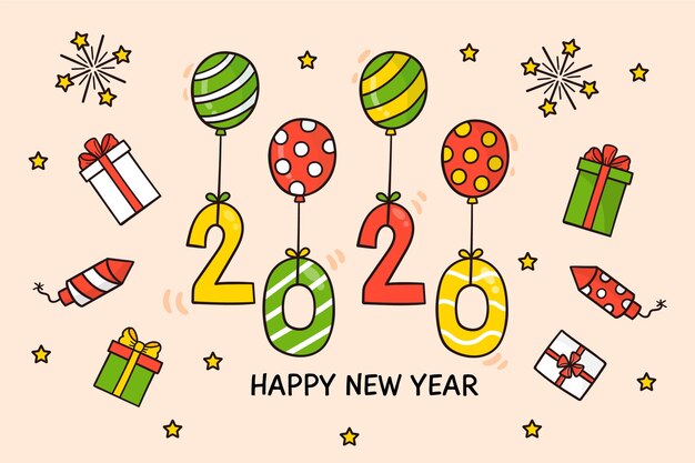 Hand drawn new year 2020 background concept Free Vector