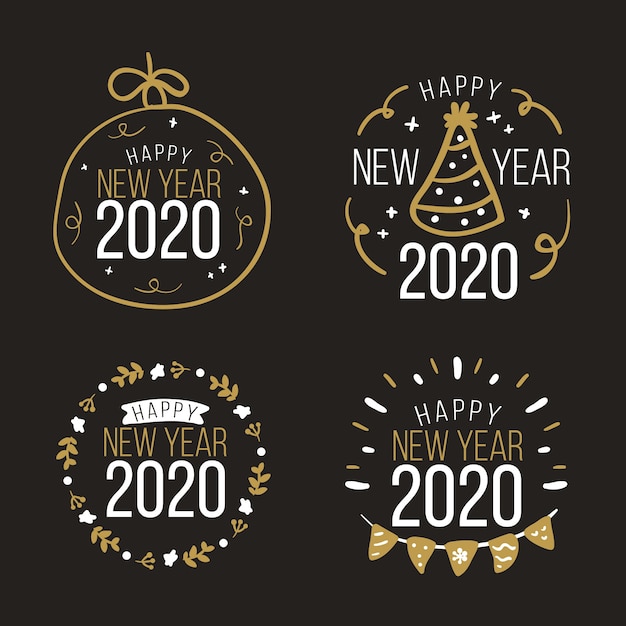 Free Vector Hand Drawn New Year 2020 Badge Collection