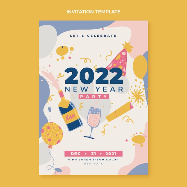 Free Vector Hand Drawn New Year Invitation Template