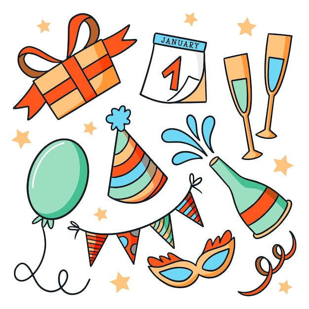 Free Vector Hand drawn new year party element collection