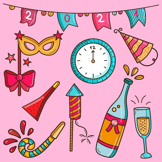 Free Vector Hand Drawn New Year Party Element Collection