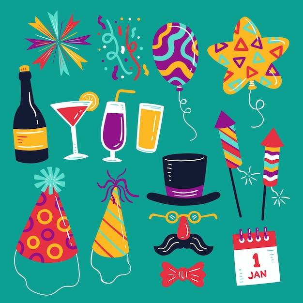 Premium Vector Hand Drawn New Year Party Element Collection