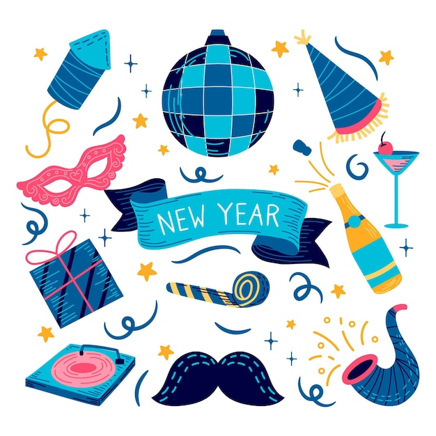 Free Vector | Hand drawn new year party element set