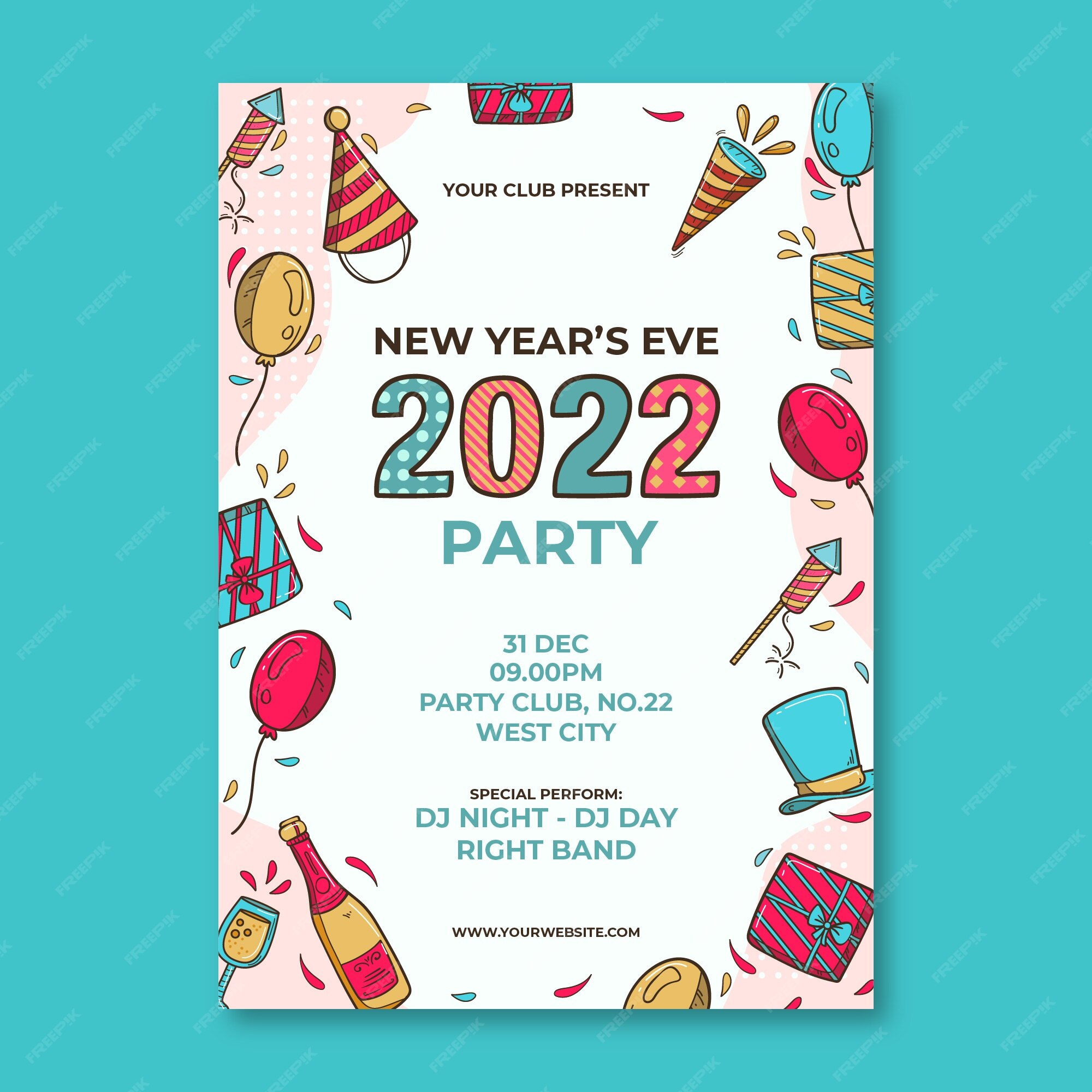 free-vector-hand-drawn-new-year-party-flyer-template