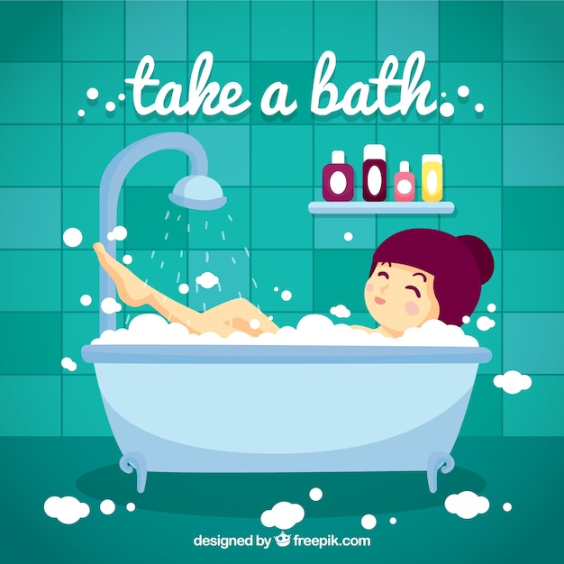 Download Hand drawn nice girl taking a bath Vector | Free Download