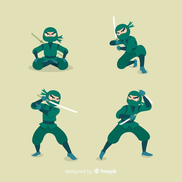 Hand drawn ninja character in different
poses
