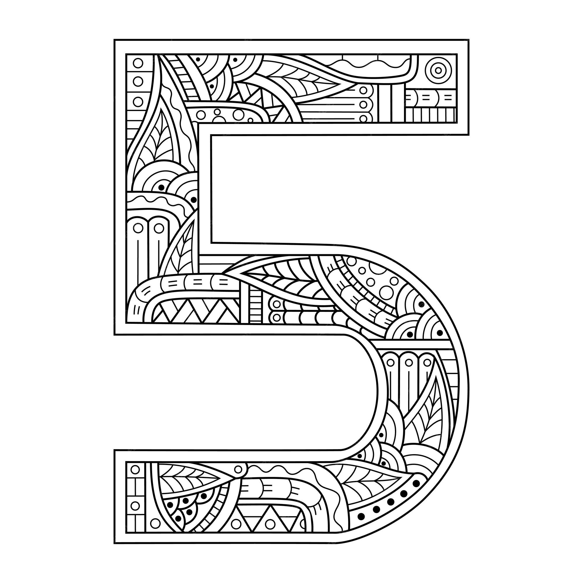 premium-vector-hand-drawn-of-number-five-in-zentangle-styl