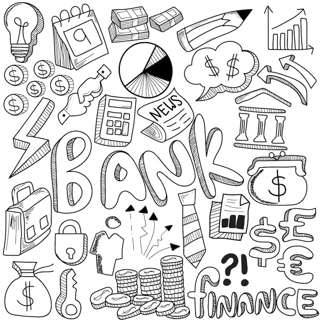 Hand drawn of banking and media strategy doodles elements Premium Vector Hand drawn of banking and media strategy doodles elements Premium Vector