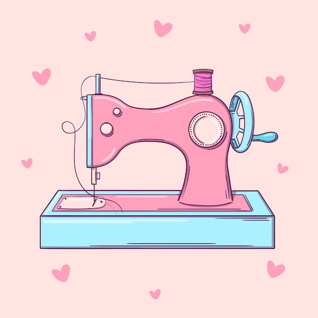 Premium Vector Hand Drawn Old Pink Sewing Machine On Pink Background