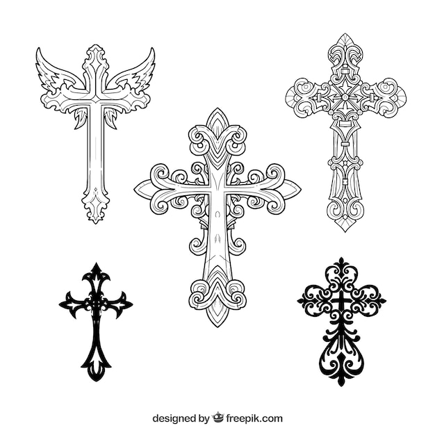 手描きの装飾的な十字架 無料のベクター