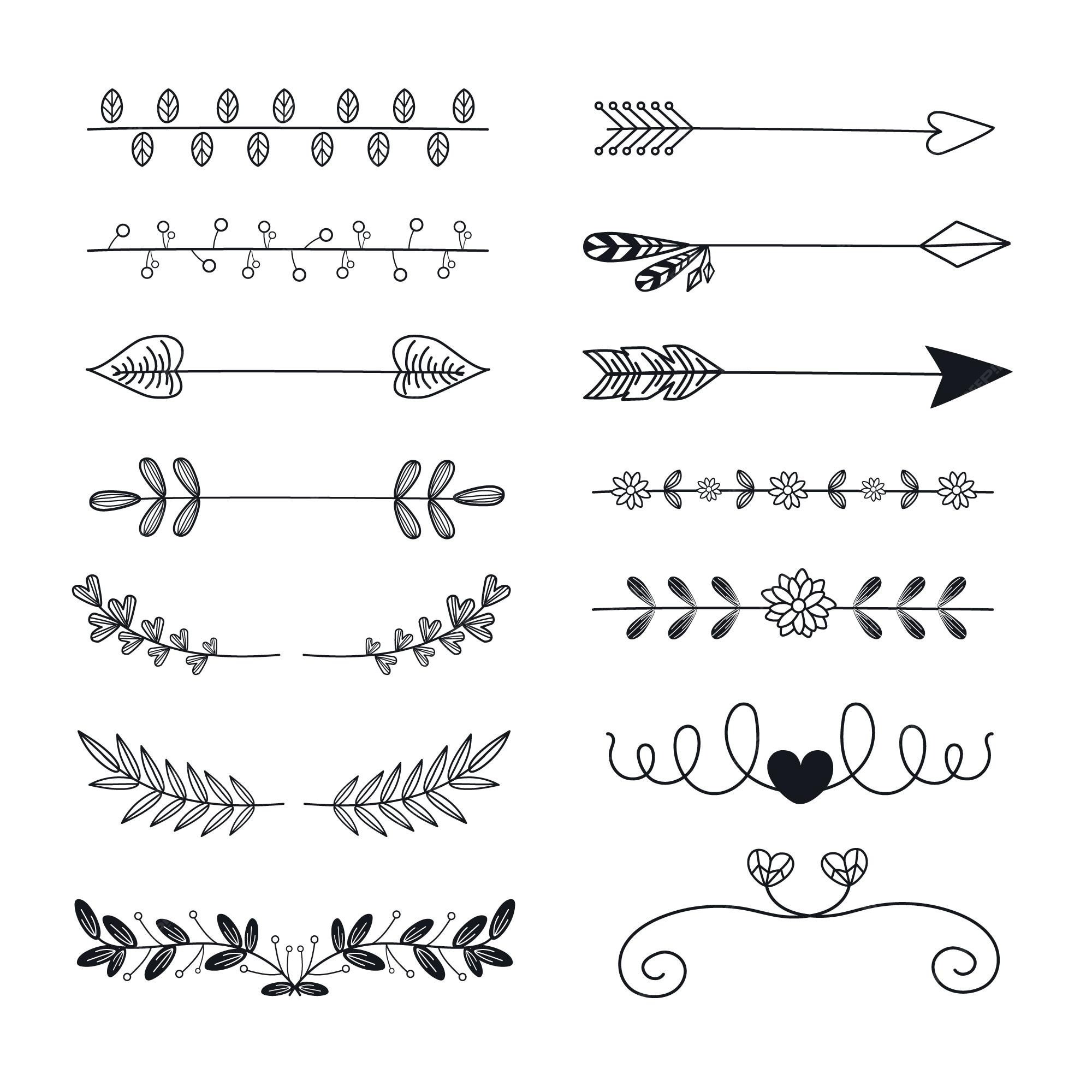 Free Vector | Hand drawn ornamental divider with arrows and leaves