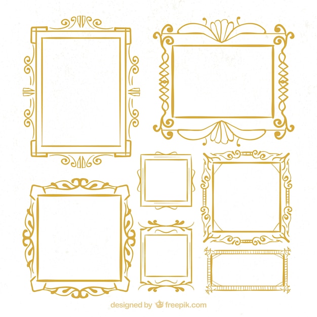 Free Vector Hand drawn ornamental gold frames