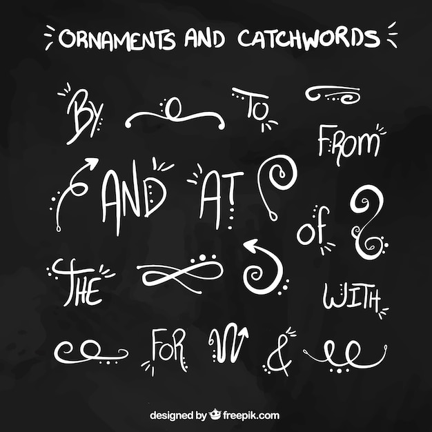 Hand drawn ornaments and catchwords in blackboard effect