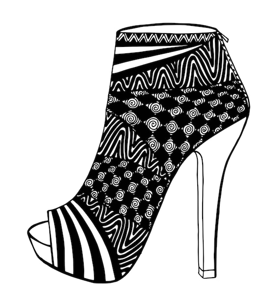 Premium Vector Hand drawn outline ornamental high heel