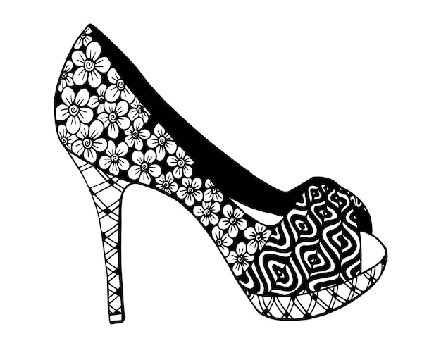 プレミアムベクター 手描きの輪郭装飾的なハイヒールの靴のイラスト