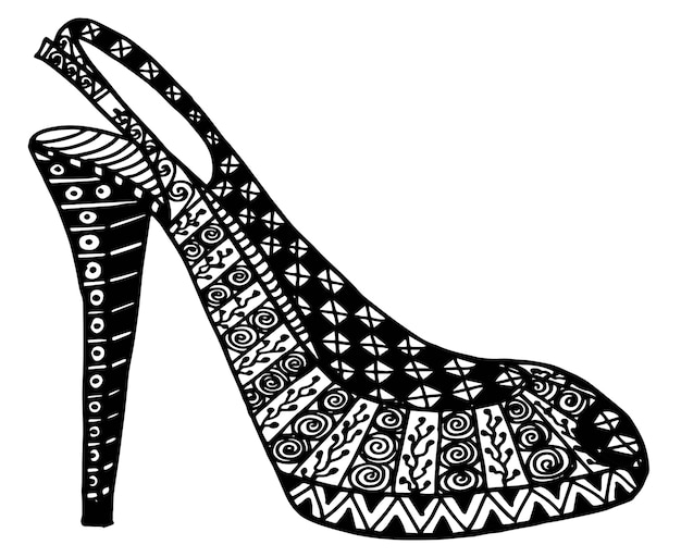 Premium Vector | Hand drawn outline ornamental high heel shoe illustration