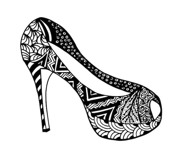 手描きの輪郭装飾的なハイヒールの靴のイラスト プレミアムベクター
