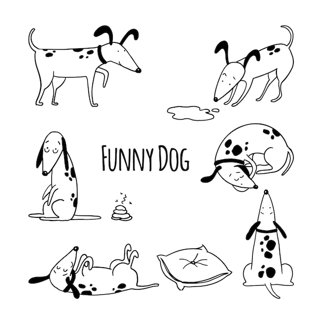 Premium Vector | Hand drawn outline set of funny dogs