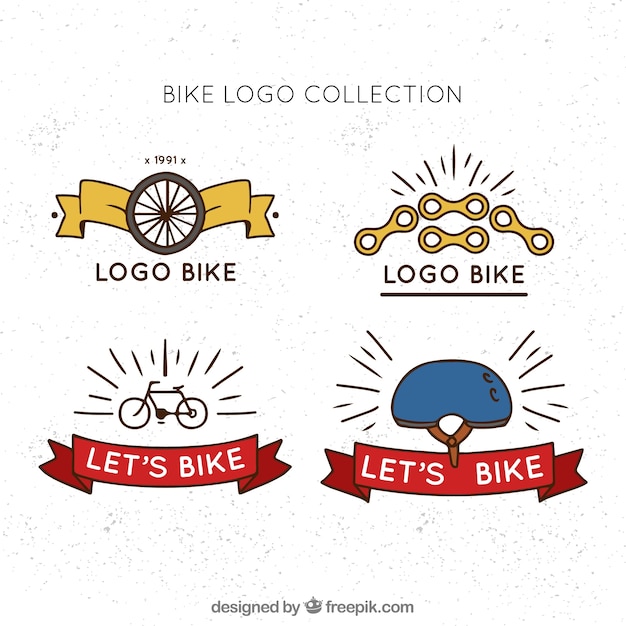 Download Hand drawn pack of bike logos Vector | Free Download