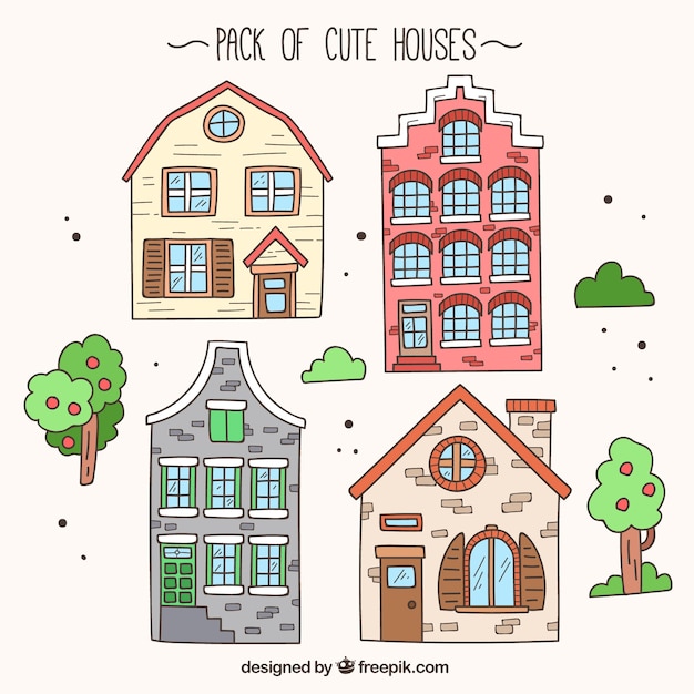 Free Vector Handdrawn pack of cute houses