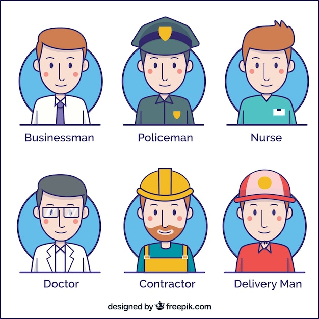 Download Hand drawn pack of male avatars | Free Vector