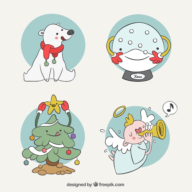 Hand-drawn pack of nice christmas
characters