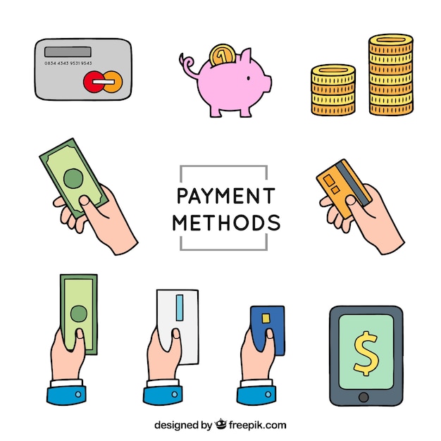 Hand drawn pack of payment elements Vector Free Download