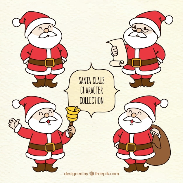 Free Vector | Hand drawn papa noel pack in different positions