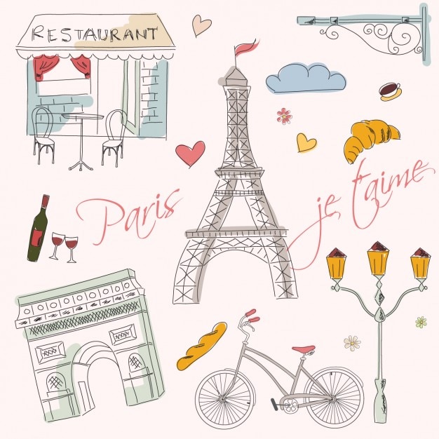 Hand drawn paris elements | Free Vector