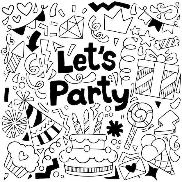 Premium Vector Hand Drawn Party Doodle Happy Birthday Cartoon