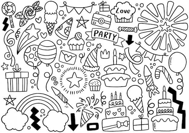 Premium Vector | Hand Drawn Party Doodle Happy Birthday