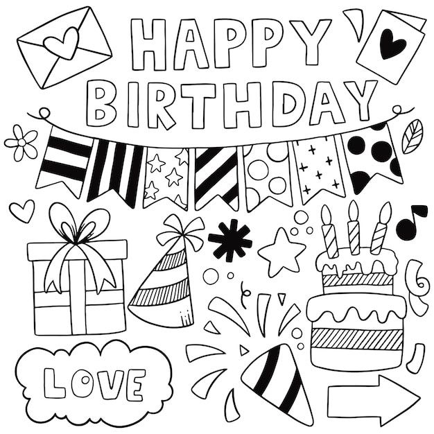 Premium Vector | Hand drawn party doodle happy birthday