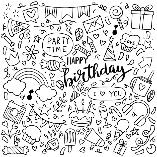 Premium Vector | Hand drawn party doodle happy birthday