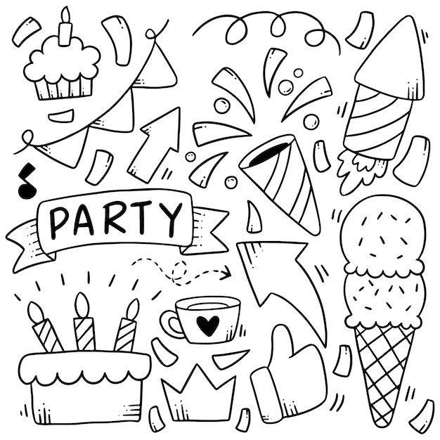 Premium Vector Hand Drawn Party Doodles Elements