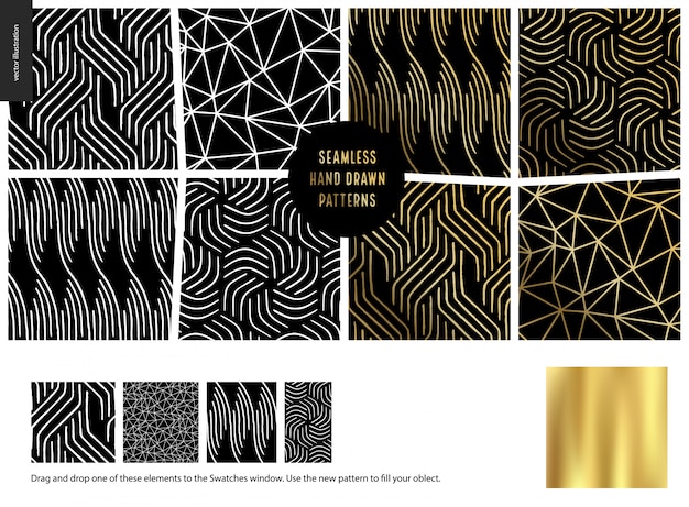 Hand drawn patterns - black Premium Vector