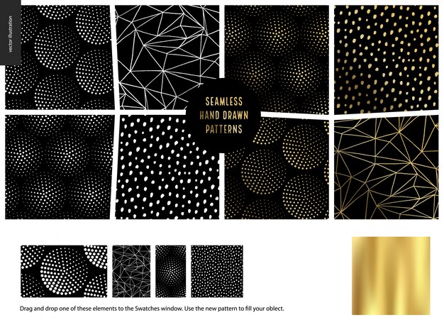 Hand drawn patterns, black Premium Vector